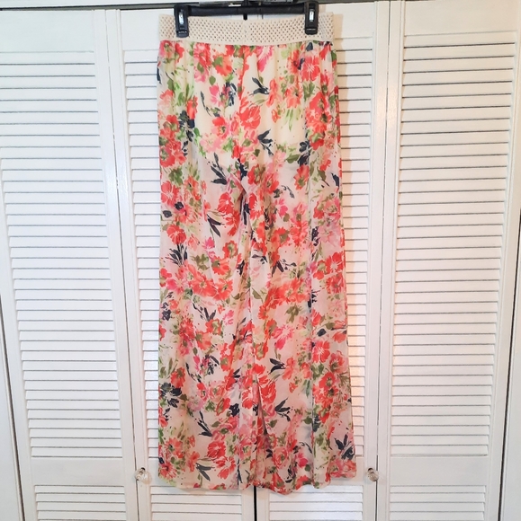Sheer floral swim cover up palazzo pants LG *B - Picture 5 of 7